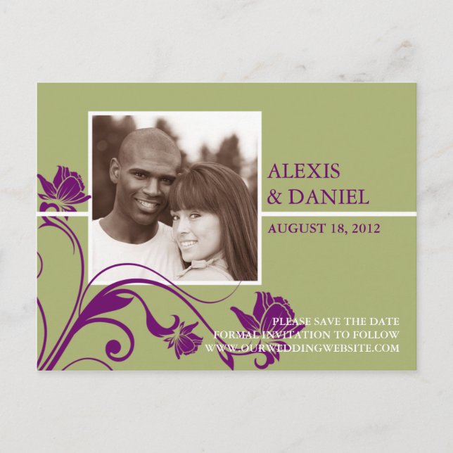 Funky Flowers Photo Save the Date Postcard (Front)