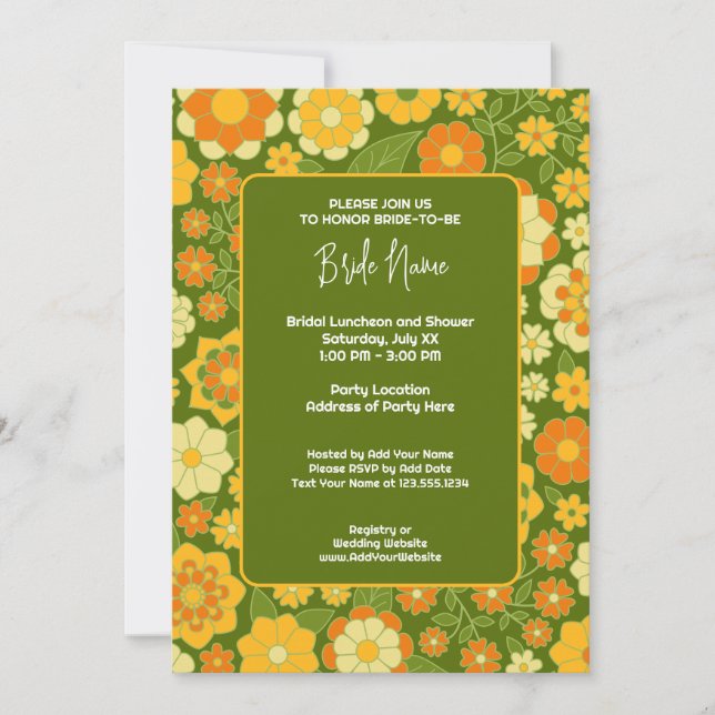 Funky Flowers - Retro Bridal Shower Invitation (Front)