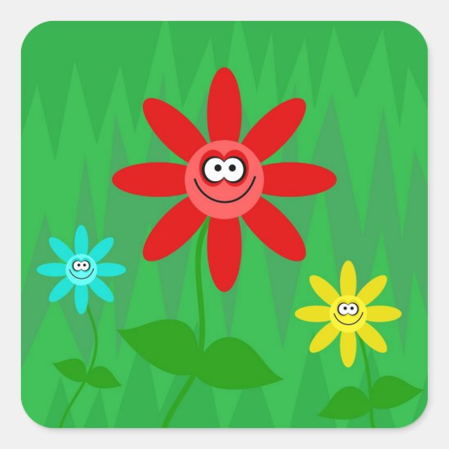 Funky Flowers Square Sticker (Front)