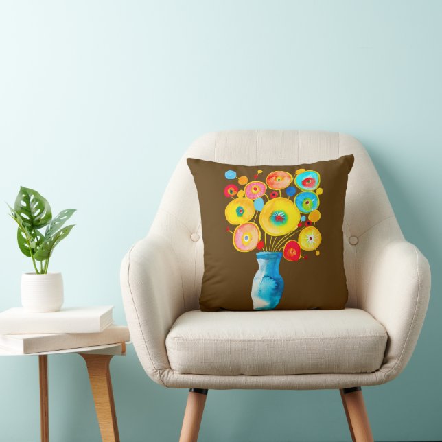 Funky flowers watercolor art cushion (Chair)