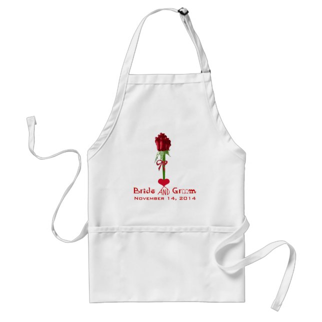 Funky Fonts Red Roses Wedding Apron (Front)