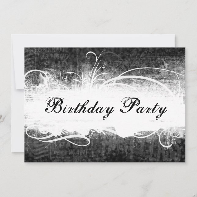 Funky Fresh Black Grunge Birthday Party Invitation (Front)