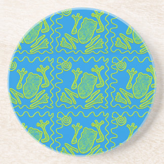 Funky Frog Blue Green Toad Kids Doodle Art Coaster