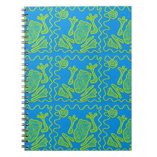 Funky Frog Blue Green Toad Kids Doodle Art Spiral Notebook