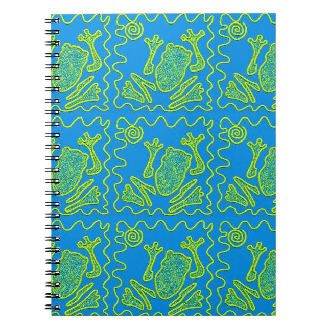 Funky Frog Blue Green Toad Kids Doodle Art Spiral Notebook (Front)