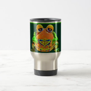 Funky Frog Orange Green Striped Novelty Gifts Travel Mug