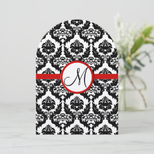 Funky & Fun Black Damask Red Trim Wedding Invites
