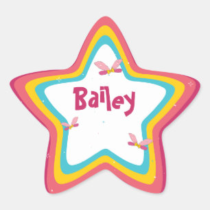 Funky Fun Colourful Fairy Wings Retro Candy Stripe Star Sticker