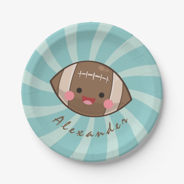 Funky Fun Football Kawaii Personalised Kids Party Paper Plate (Front)