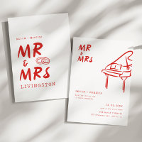 Funky Fun Retro Red Mr & Mrs Illustrated Wedding