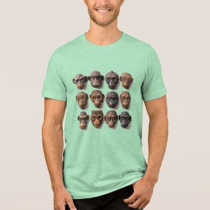Funky Funky Ape Wooden Monkey Gorills Face Heads Tri-Blend Shirt