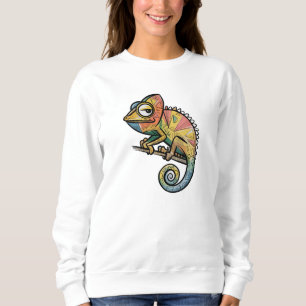 Funky Geometric Chameleon – Colorful Cartoon Repti Sweatshirt