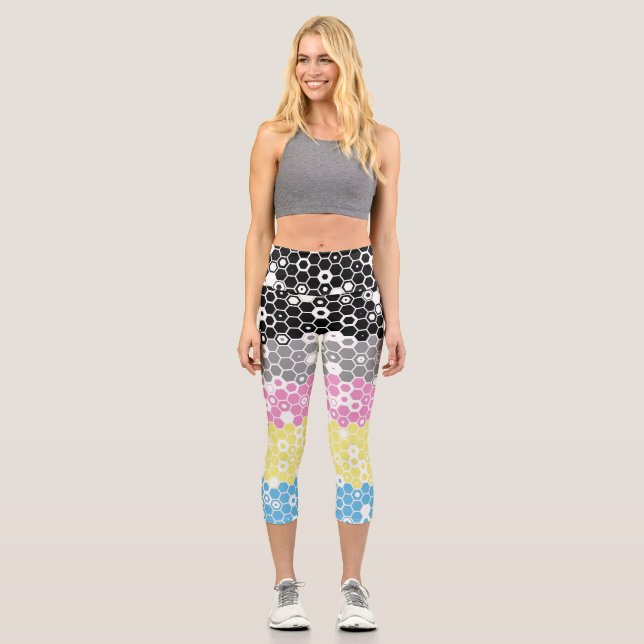 Funky Geometric Mod Abstract Polygender Pride Flag Capri Leggings (Front)