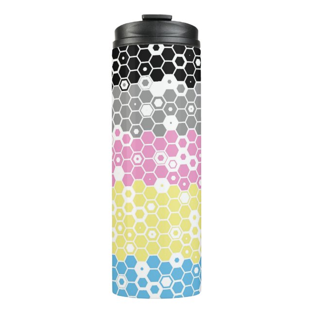 Funky Geometric Mod Abstract Polygender Pride Flag Thermal Tumbler (Front)