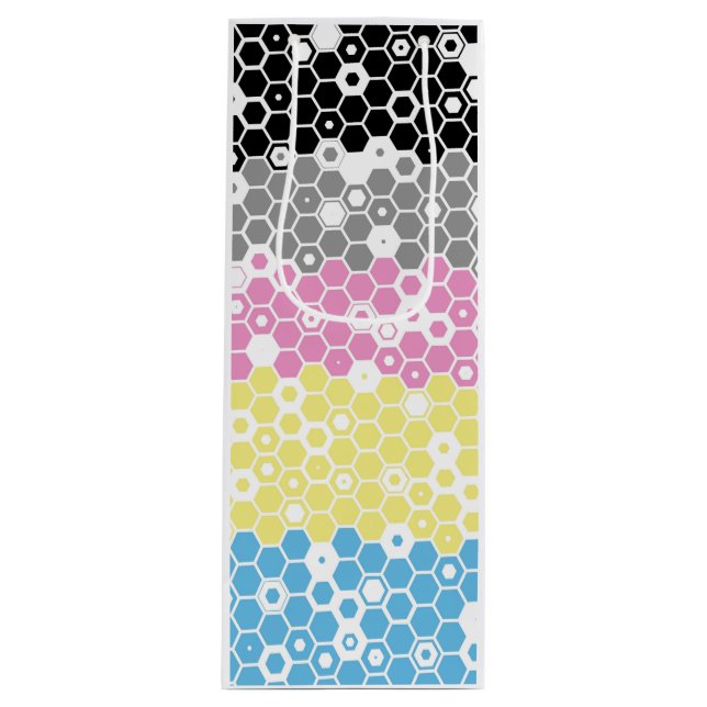 Funky Geometric Mod Abstract Polygender Pride Flag Wine Gift Bag (Front)