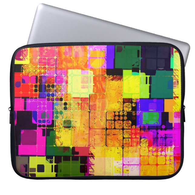 Funky Geometric Multicolored Design Laptop Sleeve (Front)