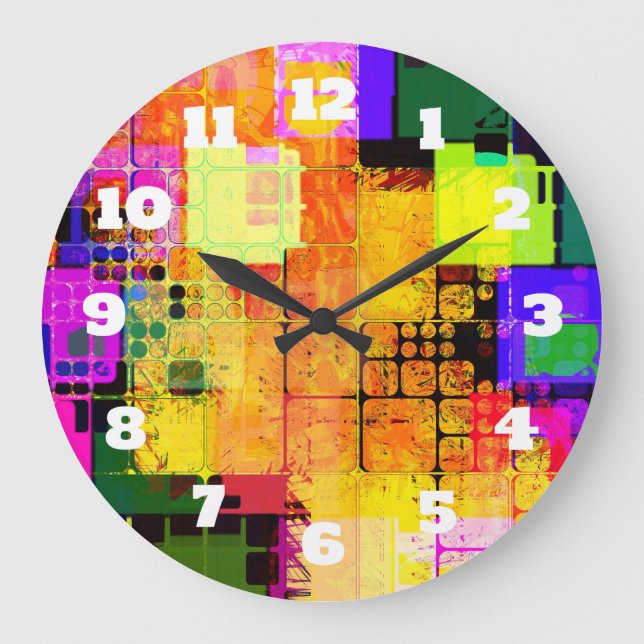 Funky Geometric Multicolored Design Large Clock (Front)