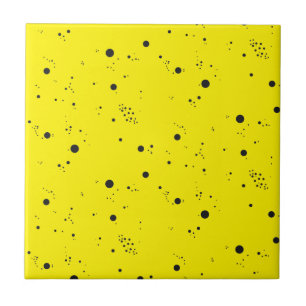 Funky Geometry Abstract Art Dots Yellow Black Tile