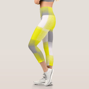 Funky Geometry Abstract Art Yellow Grey White Capri Leggings