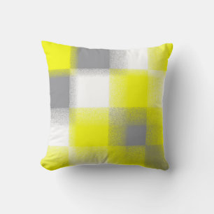 Funky Geometry Abstract Art Yellow Grey White Cushion