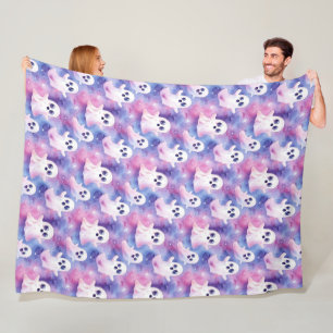 Funky Ghosts Colorful Halloween Fleece Blanket