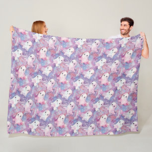 Funky Ghosts Colorful Halloween Fleece Blanket