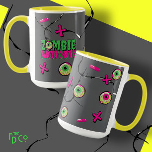 Funky Ghoulishly Cute Funny Zombie Antidote Pun Mug