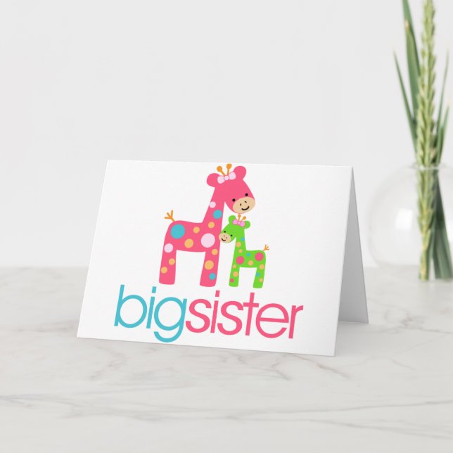 Funky Giraffe Big Sister Tshirt Card (Front)