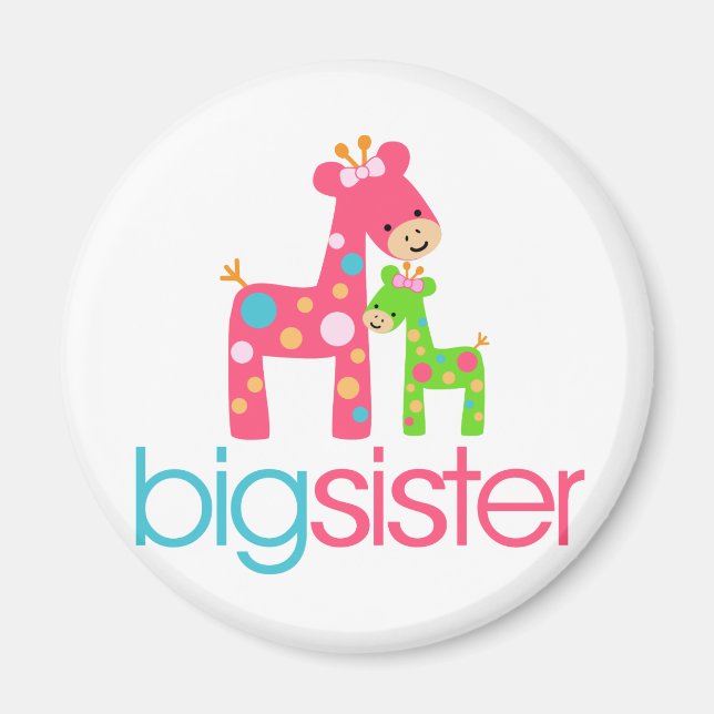 Funky Giraffe Big Sister Tshirt Magnet (Front)
