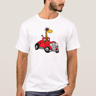 Funky Giraffe Driving Red Convertible T-Shirt