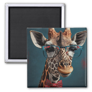 Funky Giraffe Hipster Funny Animal Portraits Magnet
