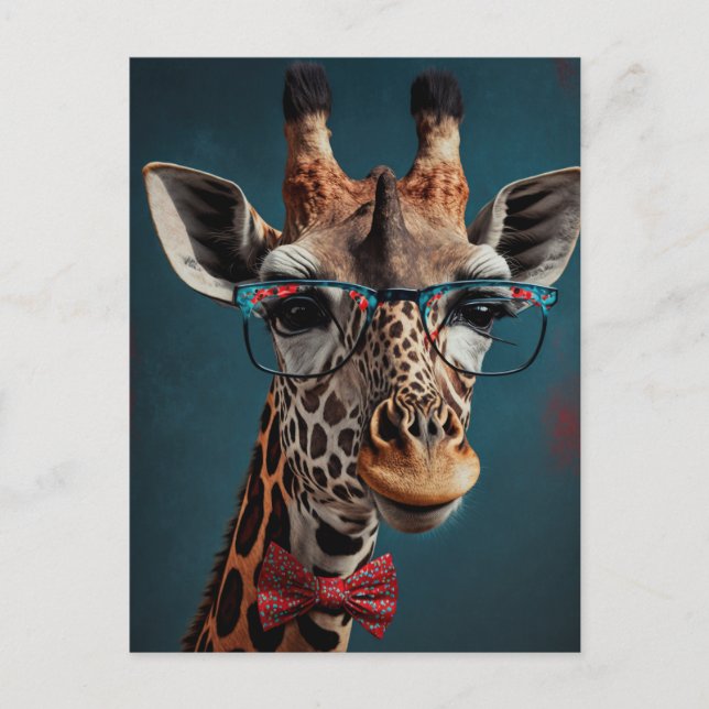 Funky Giraffe Hipster Funny Animal Portraits Postcard (Front)