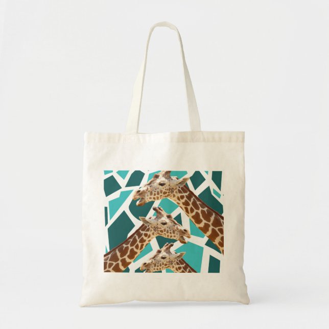 Funky Giraffe Print Teal Blue Wild Animal Pattern Tote Bag (Front)