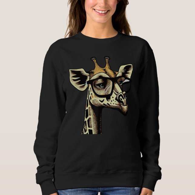 Funky Giraffe with Attitude and Glasses Stylish Fu Sweatshirt (Front)