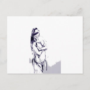 Funky girl design drawing postcard