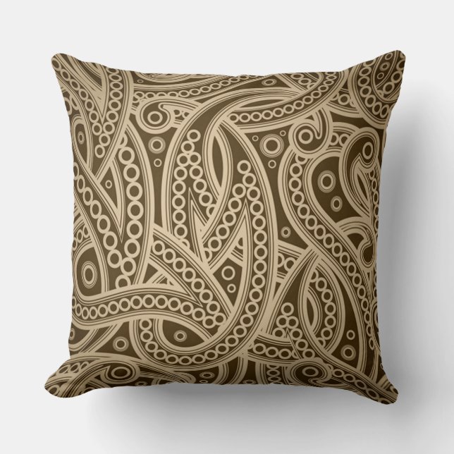 Funky Gold Abstract Paisley Pattern Throw Pillow (Front)