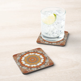 Funky Gold-Copper-Brown Kaleidoscope Coaster Set