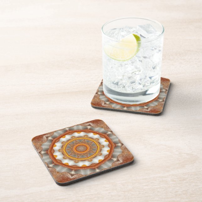 Funky Gold-Copper-Brown Kaleidoscope Coaster Set (Right Side)