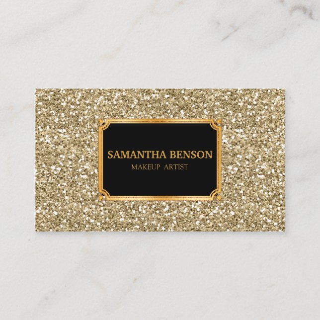 Funky Gold Glitter Makeup Artist Hair Stylist Business Card (Front)