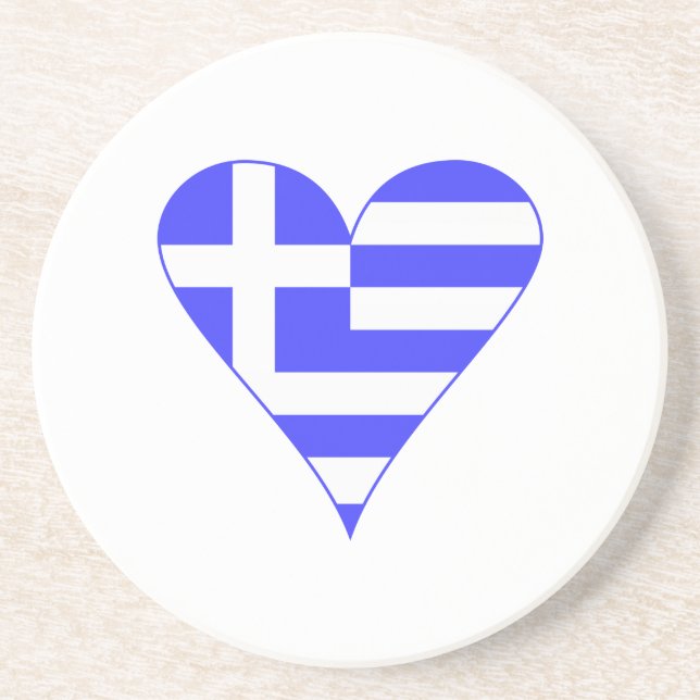 Funky Greek Flag Heart  Coaster (Front)