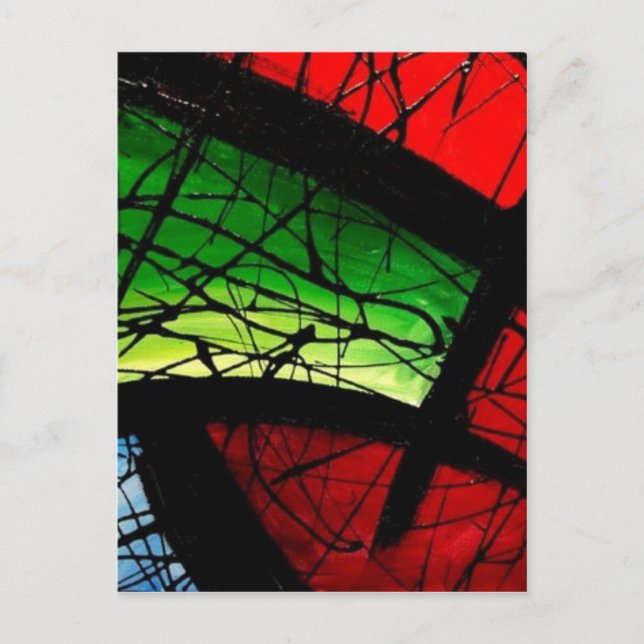 Funky Green Abstract Square Painting Postcard (Front)