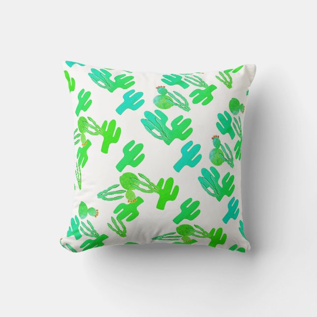Funky Green Cactus Pattern Cushion Pillow (Front)