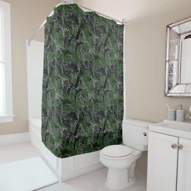 Funky Green Camo Shower Curtain (In Situ)
