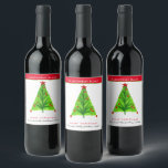 Funky Green Christmas Tree Name Merry Christmas Wine Label<br><div class="desc">Add a special finishing touch to your festive wine gifts with a personalised label with your greeting. This design has a funky green Christmas tree with red baubles. Easily personalise your greeting,  the wine type and your names.</div>