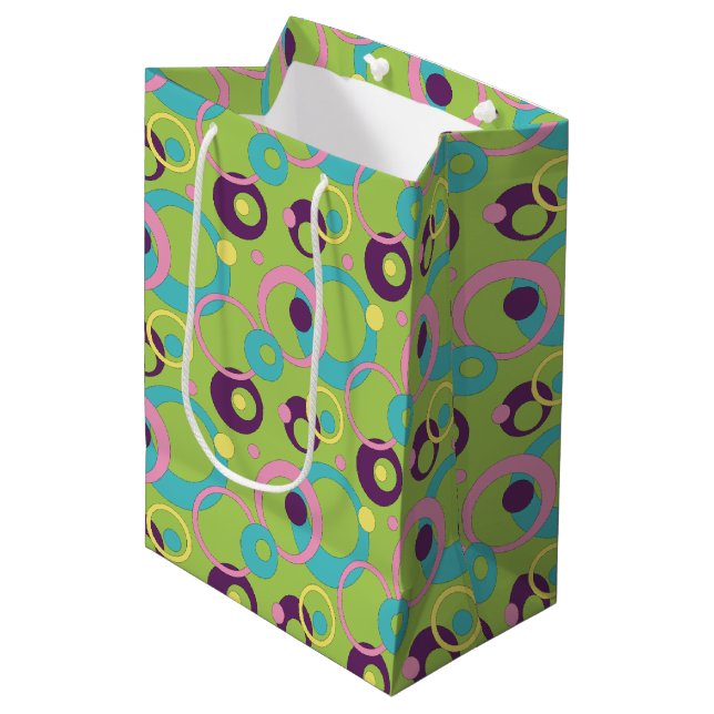 Funky Green Circles Gift Bag (Front Angled)