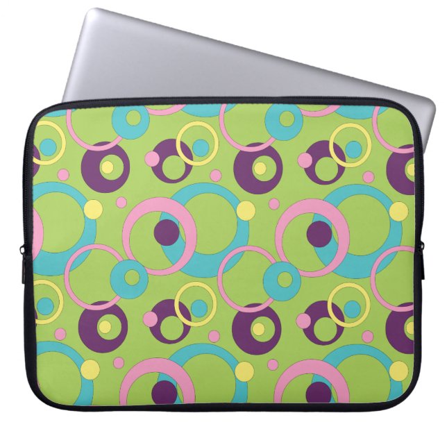 Funky Green Circles Laptop Sleeve (Front)