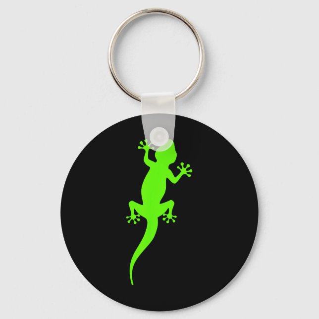 Funky Green Climbing Gecko  Key Ring (Front)