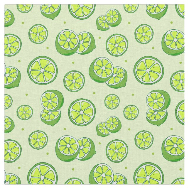 Funky Green Lime Fruit Slices Summer Print Fabric (Close Up)