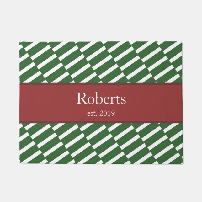  Funky Green Pattern Family Name and Year Modern Doormat (Front)
