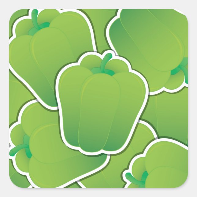 Funky green pepper square sticker (Front)